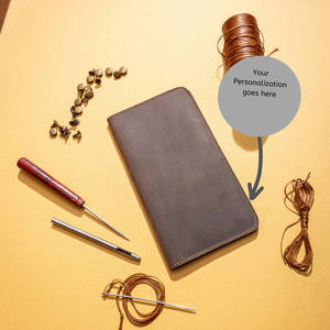 ที่ใส่สมุดเช็คหนังแท้แฟชั่นคุณภาพสูงแบบส่วนตัวกระเป๋าสตางค์แบบยาวมีซิปสลักโลโก้ของขวัญสำหรับ - Product Image 1