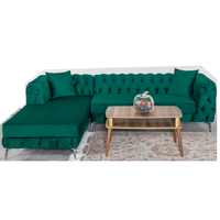 Modernes Chesterfield Massivholz-Stoff-Ecksofa-Set Ausziehbares Sofa mit Knopfheftung für Apartment, Lager, Einkaufszentrum, Werkstatt, Wohnzimmer