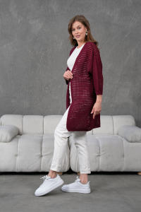 High Quality Beige Openwork <b>Cardigan</b> for Women <b>Long</b> Casual Knit <b>Sweater</b> with Print Pattern Casual Pullover with Logo on Back - Product Image 6