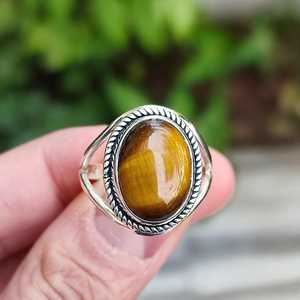925 Sterling Silver <b>Tiger</b> <b>Eye</b> <b>Ring</b> Handmade Statement Promise Jewelry with Natural Oval Gemstone Cut Stone June Birthstone - Product Image 1