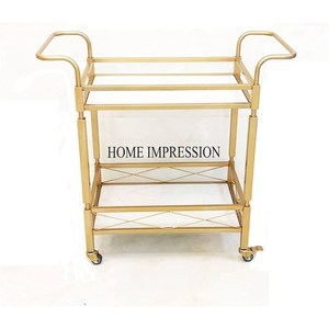 Antique Designer High Grade <b>Gold</b> Plated Metal Frame With White Marble Tray 2 Tier Serving <b>Trolley</b> With Wheels In Lowest Price - Product Image 3