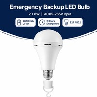 2 ampoules LED rechargeables d'urgence 8W E27/B22 AC 85-265V 2000mAh, autonomie de 2 heures