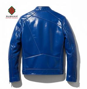 Veste en cuir bleue pour motard homme |   Vêtements d'extérieur en cuir de mouton faits à la main |   Style motard vintage |   Manteau d'hiver chaud |   Cadeau pour lui - Product Image 2