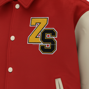 Veste universitaire en laine de haute qualité 450 GSM couleur rouge et crème personnalisée Chenille Patch broderie veste universitaire pour homme - Product Image 6