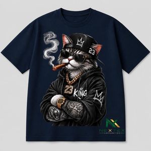 เสื้อยืดโอเวอร์ไซส์ลายการ์ตูนแมวคิงสำหรับผู้ชาย สไตล์ลำลองฮิปฮอป สตรีทแวร์ ผ้าฝ้ายระบายอากาศดี พิมพ์ลายกราฟิก เหมาะสำหรับฤดูร้อน - Product Image 1