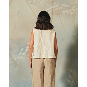 AISHANI Ladies Ivory <b>Linen</b> Check <b>Tank</b> <b>Top</b> Breathable 100% <b>Linen</b> Vintage Western Style One Size & XL Available for Spring Season - Product Image 4