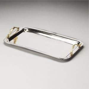 Plateau de service rectangulaire de luxe en acier inoxydable avec poignées, finition miroir, plateau à thé en métal pour hôtel et restaurant, plaqué argent - Product Image 5