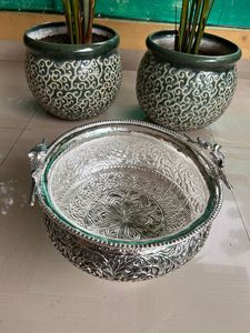 Urli Moderno de Plata Alemana Tradicional con Diseño de Loros Tallados, Tazón de Metal Plateado para Decoración del Hogar, Decoración de Fiestas, Idea de Regalo para Diwali - Product Image 5