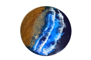 Table basse en résine époxy Ocean Wave-Meubles de salon contemporains ronds en bois massif faits à la main - Product Image 4