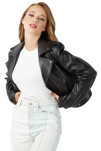 Chaqueta de Moto para Mujer, de Piel de Vaca Genuina, Transpirable, Impermeable, Ecológica, de Secado Rápido, con Cierre de Cremallera y Manga Larga - Product Image 2