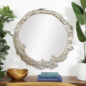 Novogratz Miroir mural rond sans cadre argenté avec texture inachevée Miroir sans cadre avec bord texturé argenté inachevé - Product Image 5