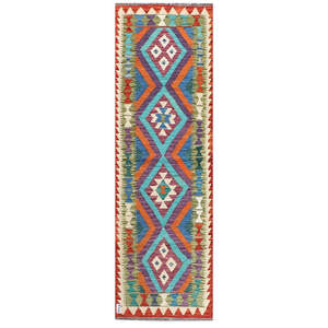Alfombra Kilim de Maimana, Afganistán, 204 x 75 cm, Alfombra Tradicional Afgana - Product Image 1