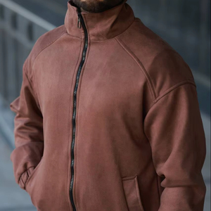 เสื้อโค้ทแขนยาวผ้าลูกฟูกสำหรับผู้ชาย, เสื้อโค้ทผ้าให้ความอบอุ่นมีซิปรูดกันน้ำฤดูหนาว - Product Image 1