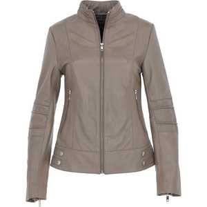 Femmes haut tendance personnalisé automne hiver vestes en cuir solide col tournant conception manches longues respirant doublure en Satin - Product Image 1