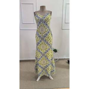 Women's <b>Spaghetti</b> Strap V-Neck Patterned Supima <b>Long</b> Dress, 34589 - Green - Product Image 6
