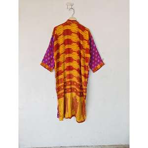 Bohemian Recycled Silk Maxi Night Gown Unisex Thermal Robe Women's Summer <b>Lounge</b> Wear Sleepwear Boho Style for Spring Season - Product Image 6