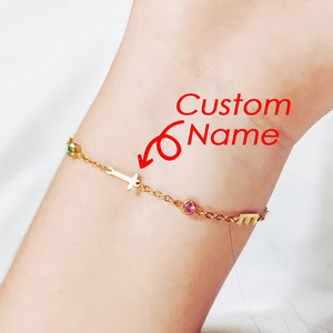 Gelang batu kelahiran nama huruf kustom baja tahan karat 18k berlapis emas dipersonalisasi <span class=keywords><strong>Program</strong></span> pengiriman Drop hadiah Hari Ibu - Product Image 2