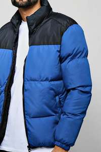 Chaqueta acolchada de invierno a precio barato para hombre, cuello levantado acolchado de lona azul y negro personalizado con cierre de cremallera impermeable - Product Image 4