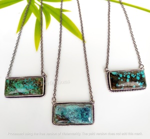 Collar Chapado en Plata al por Mayor con Cadena, Joyería de Moda para Mujer, Colgantes con Bisel de Turquesa Tibetana Natural - Product Image 2