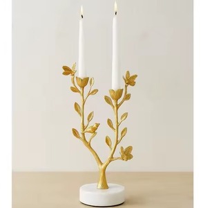 Candelabro de rama de árbol antiguo con estatuilla de pájaro amarillo y base de mármol blanco para decoración moderna del hogar inspirada en la naturaleza - Product Image 2
