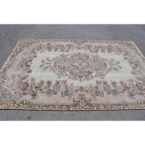 Vintage Turkish <b>Wool</b> Rug 5.5 X 8.5ft Classic Style Beige <b>Brown</b> Patchwork Large Area Floor Covering Latex for Hallway Room Rug - Product Image 3