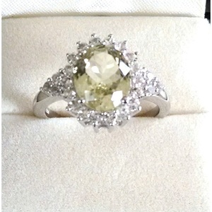 Women's 925 Sterling Silver Shah Gems <b>Ring</b> with Natural <b>Citrine</b> and White Topaz Oval Cut Statement <b>Ring</b> for Engagement - Product Image 1
