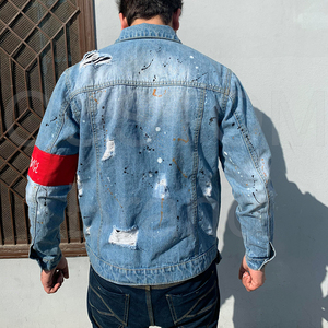 Chaqueta de motorista vaquera de algodón 100% lavada en motocicleta para hombre con diseño de panel superpuesto, chaqueta de motocicleta para hombre - Product Image 3
