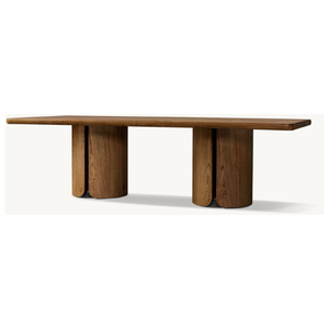 Table de salle à manger longue rectangulaire en bois de teck Base à double piédestal - Product Image 1