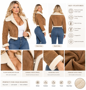 Women Short Thick Quilted Shearling Bomber Crop Jacket with <b>Sherpa</b> <b>Lined</b> Zip-Up Coat for Casual Winter Wear - Product Image 5