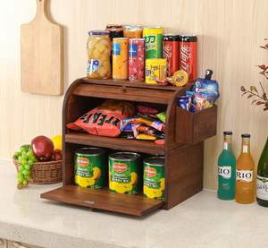 Natural Bamboo Bread <b>Box</b> for Kitchen Countertop Assembly Layer <b>Roll</b> Top Bread Storage Container with Silverware Basket - Product Image 6