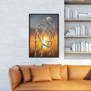 Impression sur toile : Art mural en verre avec couple romantique, décoration abstraite de coucher de soleil, toile encadrée noire - Product Image 1