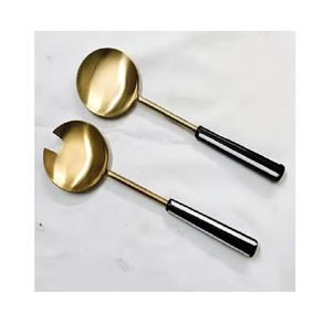 Unique Stainless Steel Silver Style Gold Handle Stainless Steel Salad <b>Server</b> Set Resin Handle Salad <b>Server</b> Set - Product Image 5