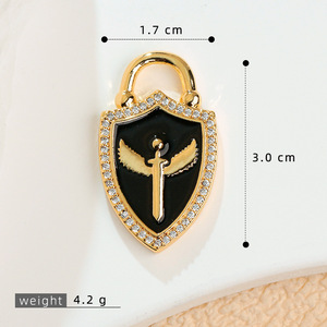 Pendentif bouclier en émail en laiton avec motif étoile et ange, breloque amulette protectrice pour la fabrication de bijoux en gros - Product Image 4
