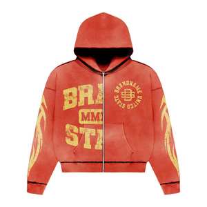 Sudadera con capucha y cremallera lavada con ácido personalizada vintage y ropa informal para correr holgada personalizada con cordón en la cintura chándal - Product Image 2