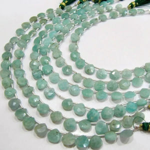 Natural Amazonite <b>heart</b> <b>Shape</b> Briolette Faceted size 8mm beads strand 8 inches long - Product Image 1
