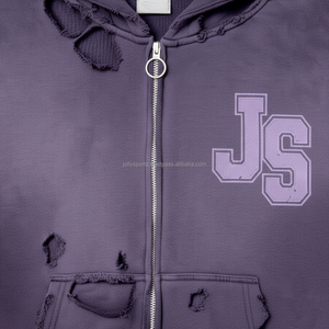 Sweat à capuche zippé surdimensionné 480 GSM tissu polaire épais hiver fermeture éclair en détresse lavage logo personnalisé mode de rue basiques sweats à capuche - Product Image 6