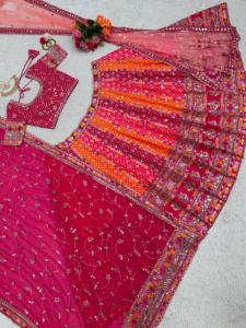 Designer Faux Georgette Lehenga Choli avec broderie de paillettes et Dupatta doux Parfait pour les mariages et les fêtes - Product Image 3