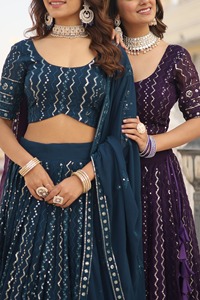 Traje de Sari Lehenga Choli DE TRABAJO bordado de imitación tradicional indio, ropa de boda alta, vestido Formal largo para mujer Dupatta de red - Product Image 3