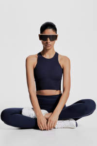 100% Polyester Ribbed Navy <b>Blue</b> Color Comfortable Soft Elastic Hem Sports <b>Bras</b> For Women's Adjustable Sports Fitness Sports <b>Bras</b> - Product Image 5