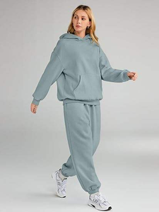 Venta al por mayor de las mujeres de gran tamaño Terry Fold Sudadera con capucha traje liso impreso logotipo personalizado largo sólido fabricado mujeres sudaderas con capucha productor - Product Image 6