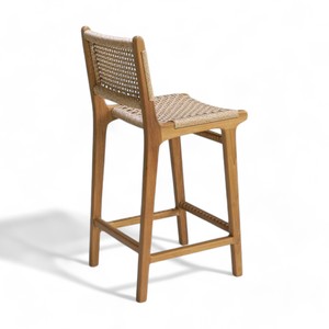 เก้าอี้ไม้สักธรรมชาติสีทึบสำหรับห้องครัวบาร์สำหรับบ้านสวนกลางแจ้งสวนบาร์เก้าอี้ไม้มีเชือกสำหรับห้องรับประทานอาหารอพาร์ทเม้น - Product Image 3