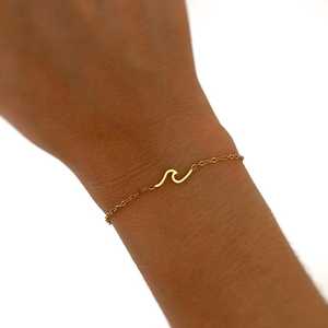 Venta caliente 925 plata esterlina 18K oro Vermeil minimalista onda enlace cadena pulsera mujer playa océano joyería regalo para ella - Product Image 3