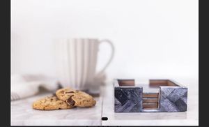 Stylish Classic New Design Black Resin Square Bone Inlay Wooden <b>Coasters</b> Customized Logo Print Natural <b>White</b> Inlay <b>Coaster</b> Box - Product Image 3