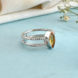 2025มาใหม่14K ทอง Vermeil Citrine Ring Marquise ตัด7X7mm สีเหลืองแหวนงบอัญมณีเครื่องประดับทำด้วยมืออย่างดีสำหรับผู้หญิง - Product Image 4