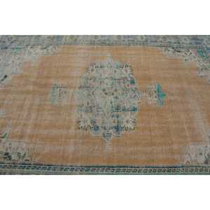 Vintage Rug, 6.5x8.2 ft Turkish Rug, <b>Brown</b> Blue Oriental <b>Wool</b> Rug - Product Image 5