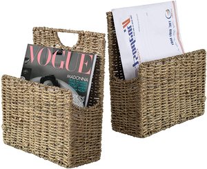 Organizador colgante de archivos de algas marinas de tejido rústico, soporte para revistas de mimbre de montaje en pared y estante clasificador de correo para el hogar y la Oficina - Product Image 5