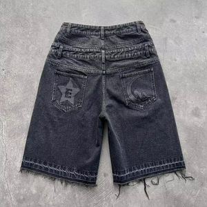 Shorts en denim solide respirant, style ample, taille élastique pour homme, écologique, 100% coton, OEM personnalisé, pantalon mi-long lavé - Product Image 3