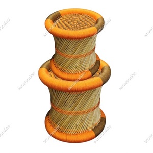 Juego de 2 taburetes de PUF bohemios multiusos de bambú tejido a mano natural tradicional de mimbre Otomano - Product Image 3