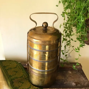 Fiambrera Tiffin de cobre de 3 niveles de latón puro, diseño maravilloso, caja Tiffin de Picnic de cobre de forma redonda con asa al por mayor - Product Image 2