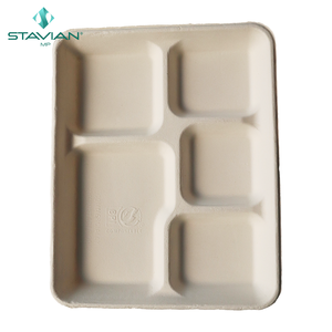 Bandejas de comida impermeables de bagazo OEM ODM seguras para microondas biodegradables Contenedor de alimentos de 530Ml con 5 compartimentos - Product Image 2